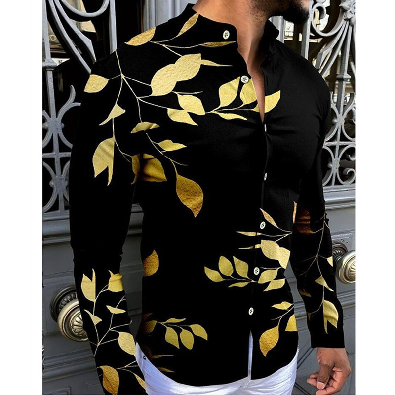 3D Digital Gold Leaf Print Men's Lapel Shirt印花男士翻领衬衣