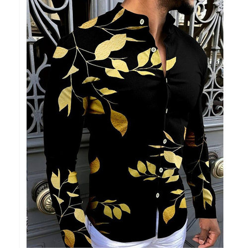 3D Digital Gold Leaf Print Men's Lapel Shirt印花男士翻领衬衣