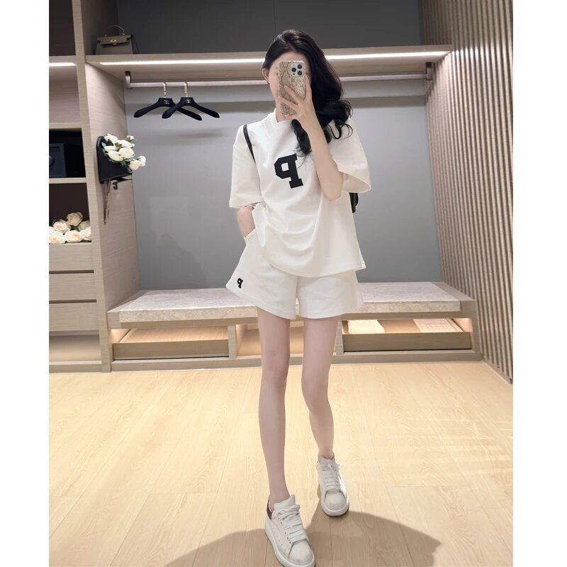 欧洲站跨境外贸夏季新款时尚衣服女套装休闲宽松显瘦运动两件套潮