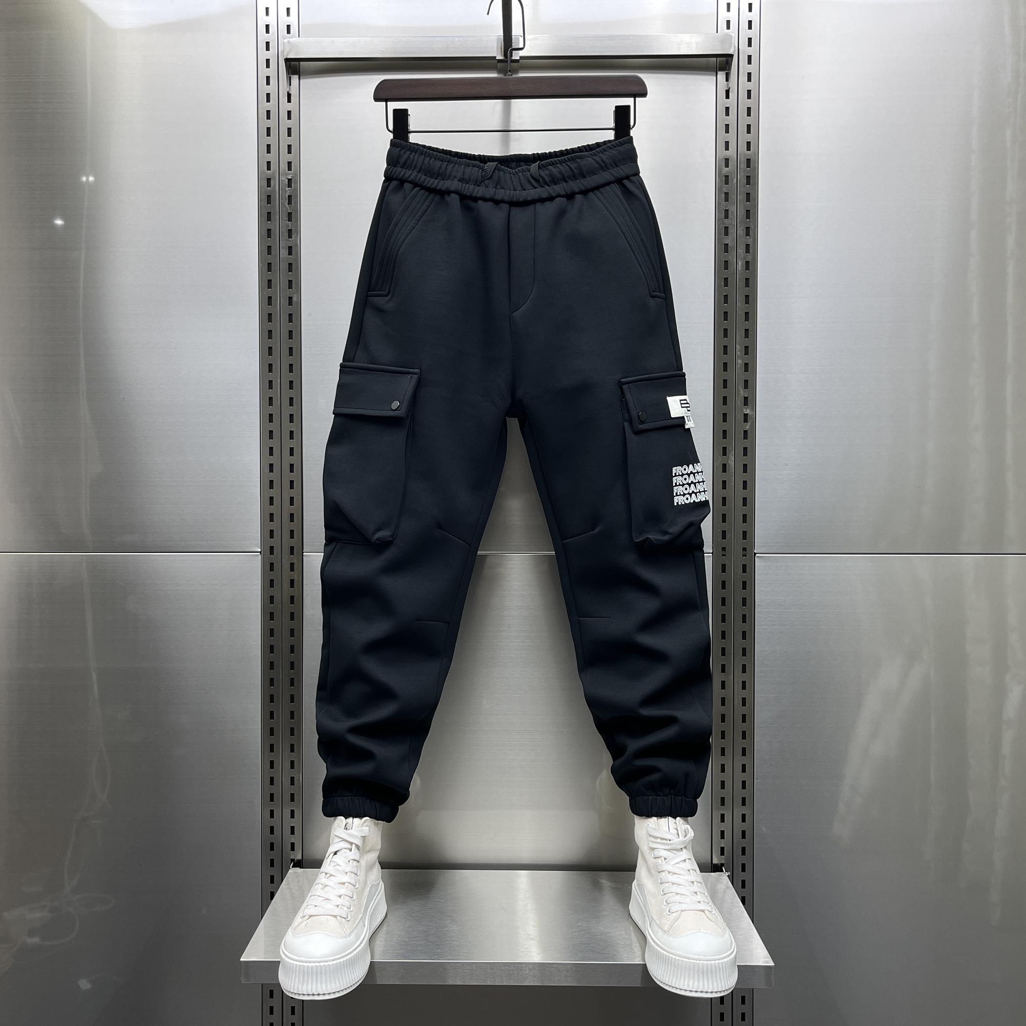 潮牌工装裤男秋季宽松多口袋休闲裤潮流青年宽松束脚X九分哈伦裤