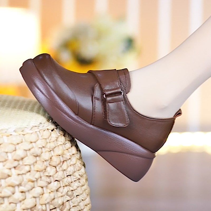 春季新款真皮单鞋女松糕厚底防滑深口百搭小皮鞋软面中老年妈妈鞋,女鞋,深口单鞋,淘宝优惠券,粉丝福利购,淘宝优惠卷