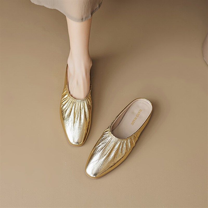 夏季软底40-43大号羊皮半拖鞋纯色平跟大码41浅口大码包头凉拖鞋,女鞋,包头拖,淘宝优惠券,粉丝福利购,淘宝优惠卷