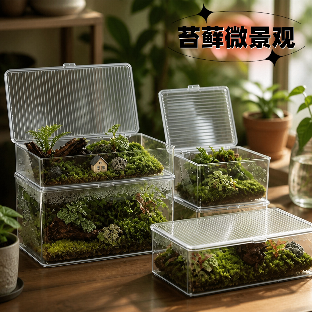 苔藓微景观焖养盒生态瓶桌面diy材料创意雨林缸造景绿植青苔透明