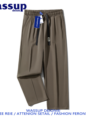 Wassupdeion夏季垂感冰凉休闲裤子男潮牌宽松直筒情侣款速干长裤