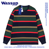 wassupdeion春秋季 女 宽松套头衫 纯棉条纹卫衣男潮牌长袖 T恤情侣款