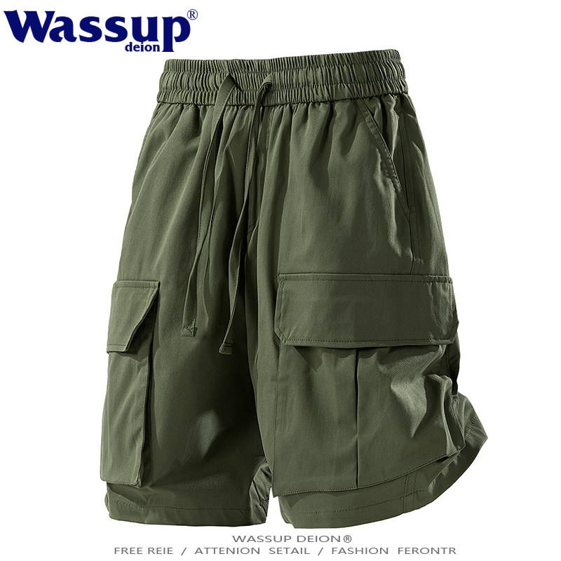 WASSUP DEION美式军绿色工装休闲五分裤男夏季宽松情侣款阔腿短裤,男装,短裤,淘宝优惠券,粉丝福利购,淘宝优惠卷