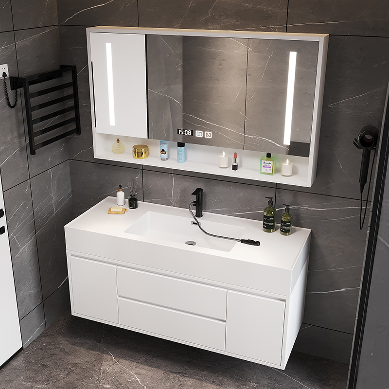 白色纳米一体盆实木浴室柜洗漱台