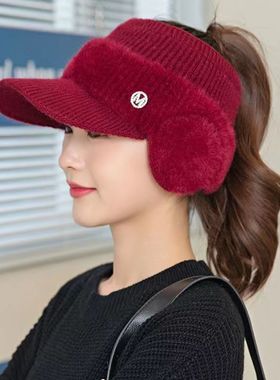 2026护耳空顶帽女秋冬新款时尚跑步运动帽防风加厚保暖骑行针织帽