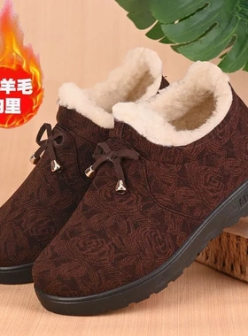 冬季老北京布鞋女老人中老年皮棉鞋加厚保暖加绒防滑奶奶妈妈棉靴