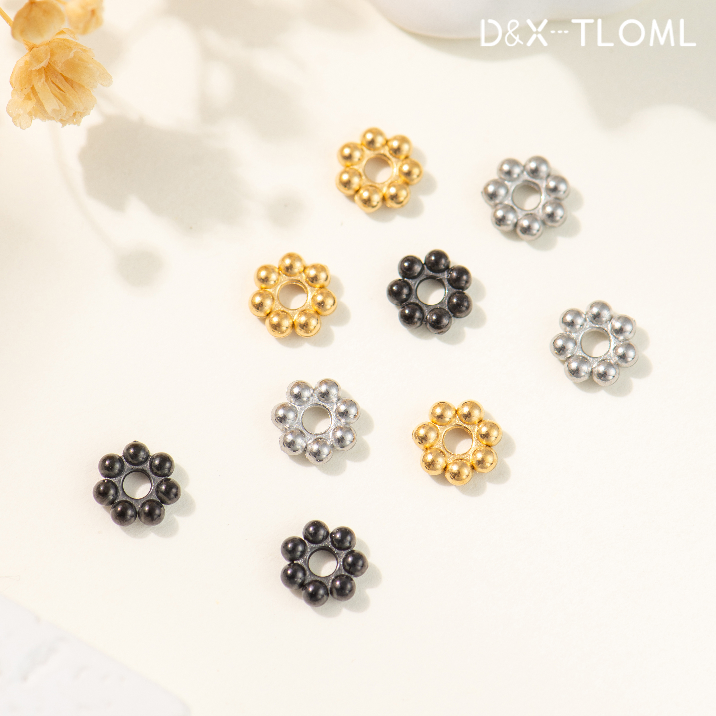 钛钢镀18K雪花隔片齿轮隔珠花托