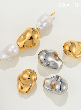 东夏饰品 316钛钢镜面精抛空心巴洛克隔珠 真空电镀18k金异形大珠