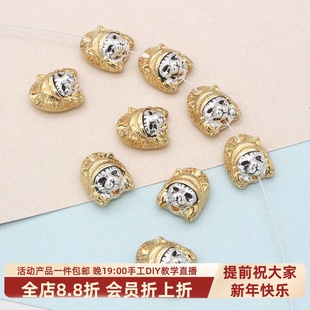 东夏饰品 14k铜镀金双色印第安竖孔猫头 手工diy手链法老猫脸隔珠