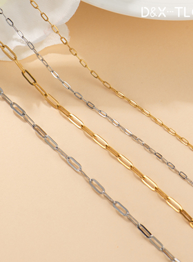 东夏饰品 316钛钢精工椭圆方线链 炉内电镀18K金扁镜面闪方延长链