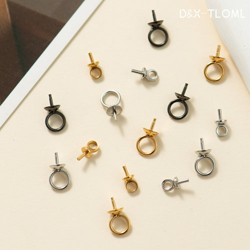 钛钢精抛电镀18k镶嵌羊眼钉花托