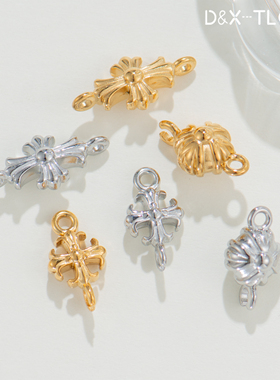 东夏饰品 316钛钢精工双吊十字吊坠 真空电镀球形十字架双吊配件