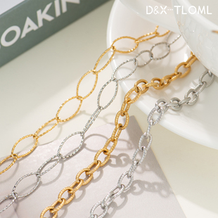 东夏饰品 炉内电镀18K金麻花椭圆链子 316钛钢精抛压花碎冰冰链条