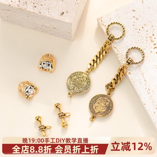 做旧长款链条吊牌ot扣法老猫吊坠