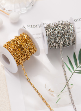 东夏饰品 钛钢精抛长方O字链延长链条 炉内电镀18K金椭圆十字链