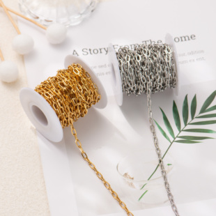 东夏饰品 炉内电镀18K金椭圆十字链 钛钢精抛长方O字链延长链条