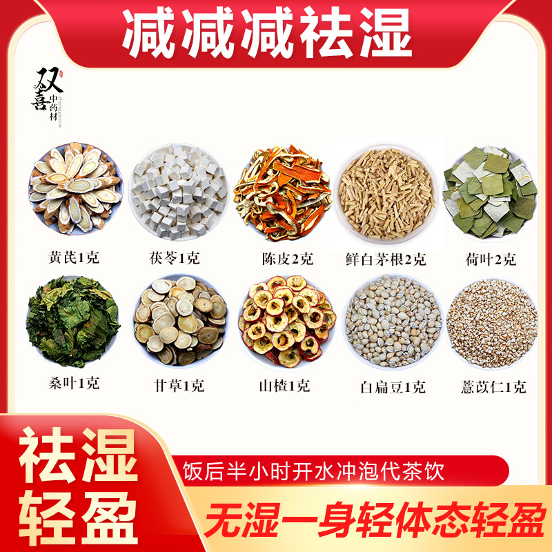 黄芪茯苓陈皮白茅根荷叶桑叶甘草山楂白扁豆薏仁组合湿气重代茶饮