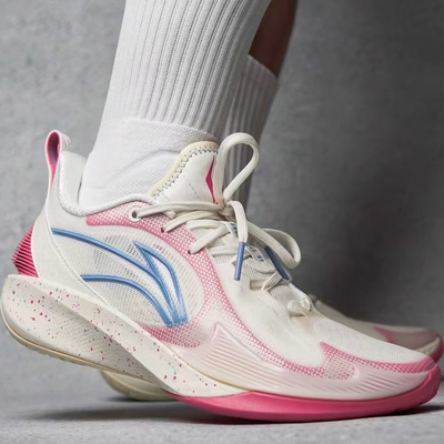 LiNing李宁 闪凌2V2 䨻科技 减震防滑耐磨 低帮 篮球鞋 男款 白粉