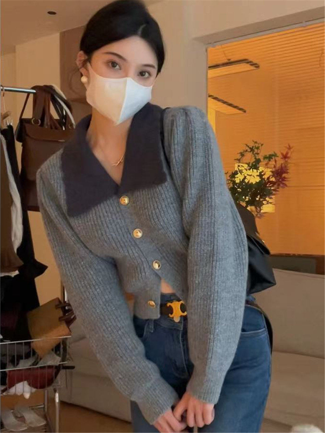 가을 겨울 여성용 XIAOXIANGFENG 핑크 짧은 옷깃 스웨터 두꺼운 게으른 스타일의 겉옷 틈새 세련된 니트 탑