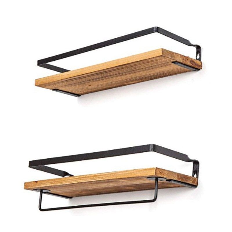 跨境砖供仿古浮式搁板悬挂壁挂式储物架,用于厨房,浴室,2件套