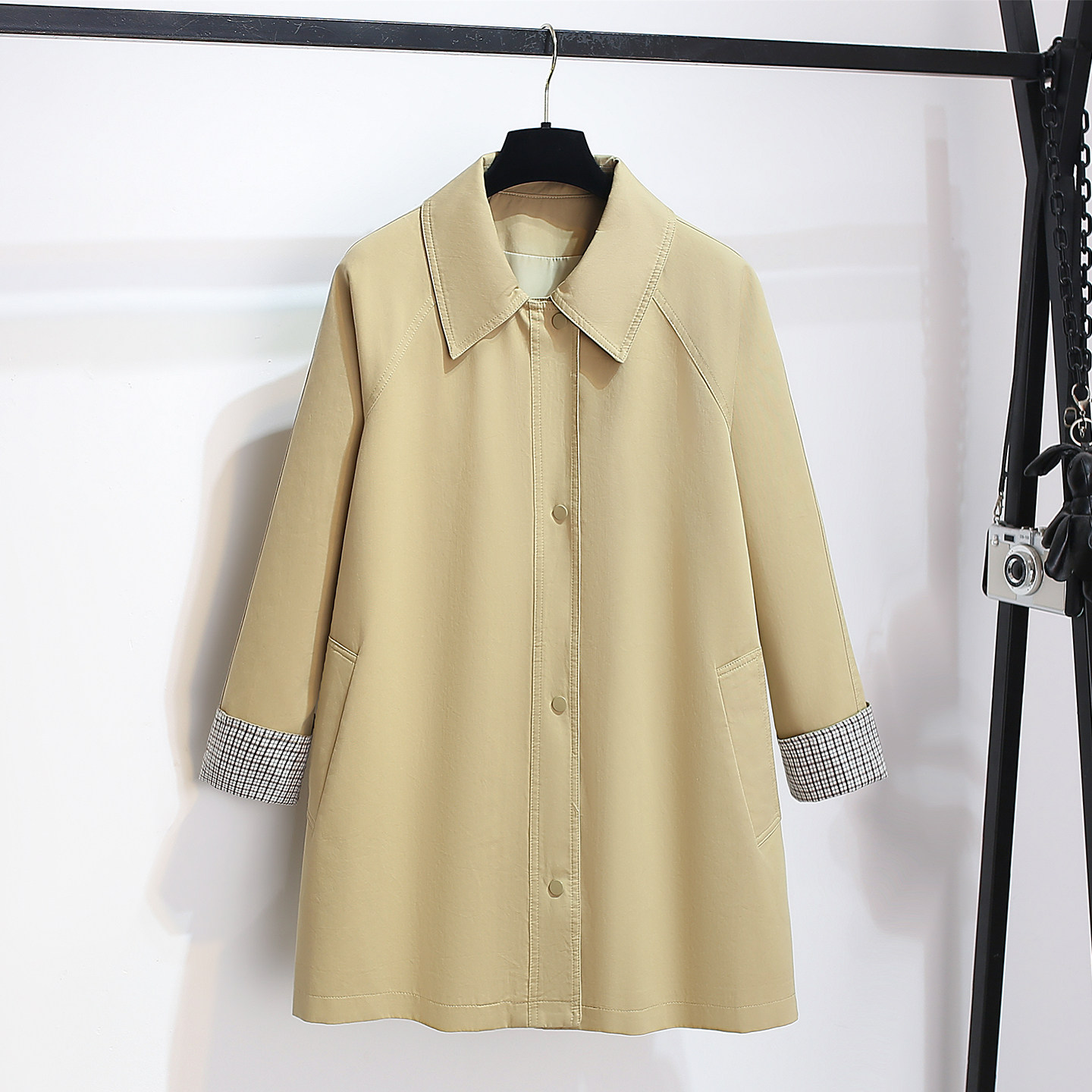 韩系卡其色翻领风衣外套女2026早春秋季新款中长款遮屁股洋气大衣