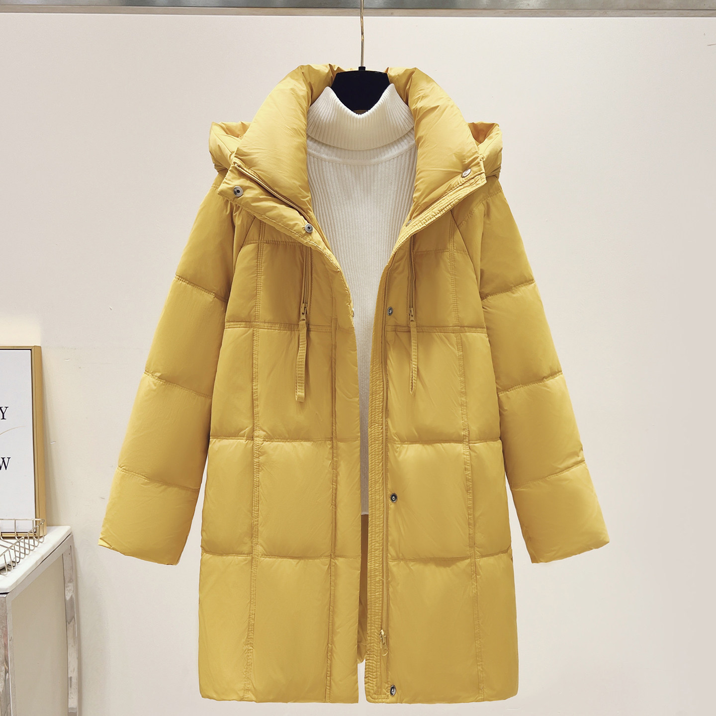 超好看黄色中长款连帽面包羽绒服女爆款2025冬季新款加厚保暖外套,女装/女士精品,羽绒服,淘宝优惠券,粉丝福利购,淘宝优惠卷