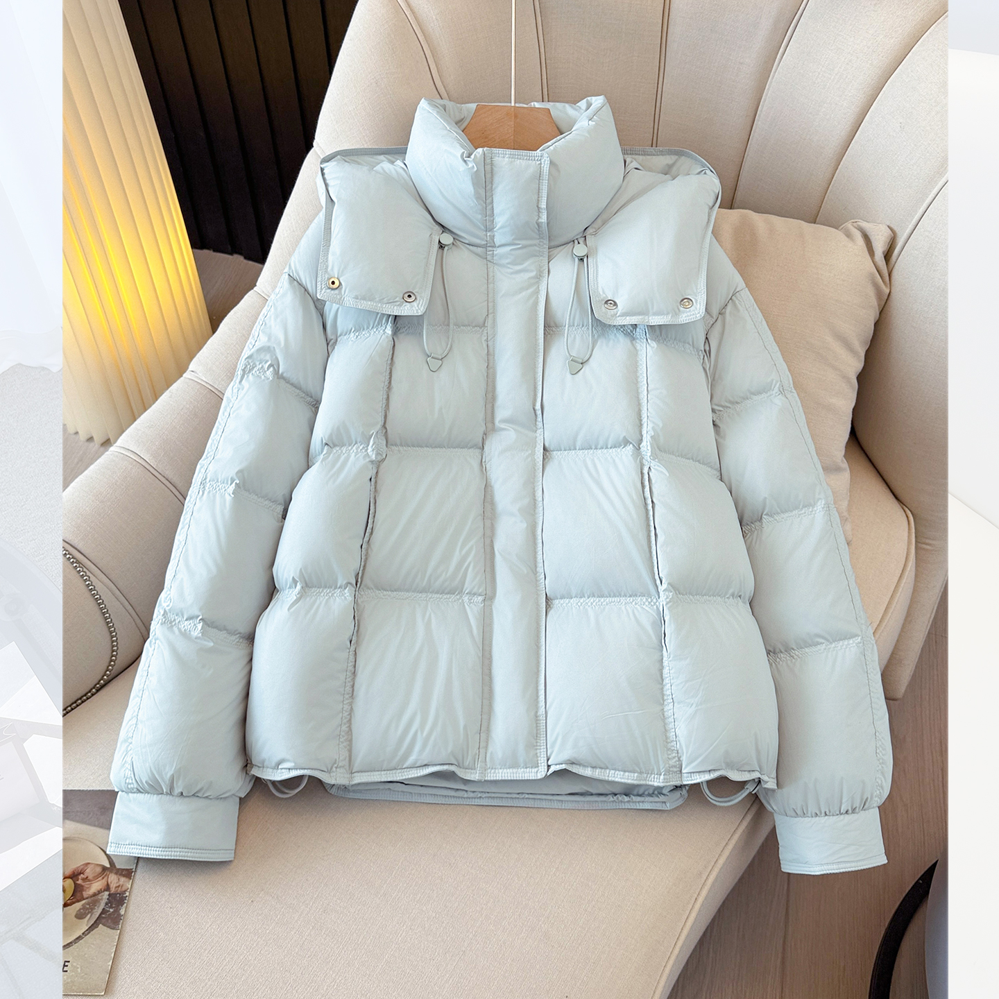 超好看蓝色韩系云朵泡芙羽绒服女