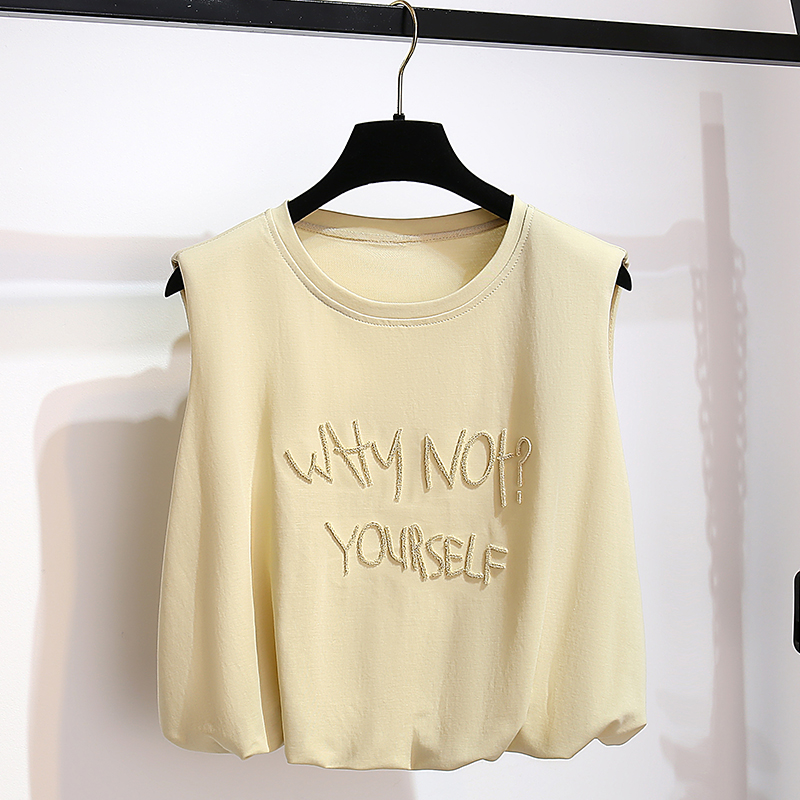 圆领无袖背心坎肩垫肩T恤女上衣