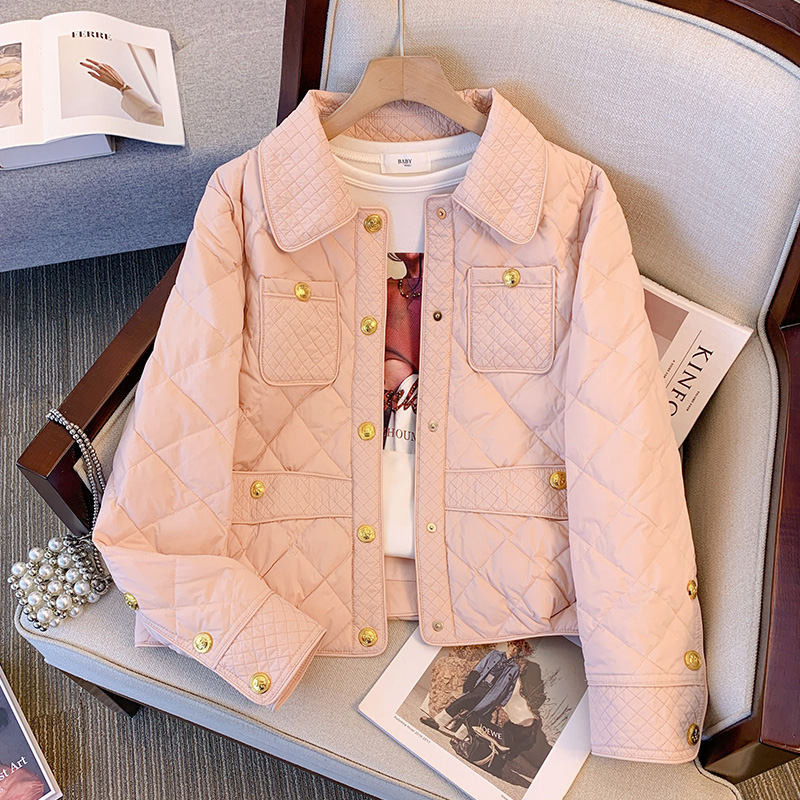 粉色小香风轻薄羽绒服外套女士2025年秋冬季新款休闲菱格薄款夹克