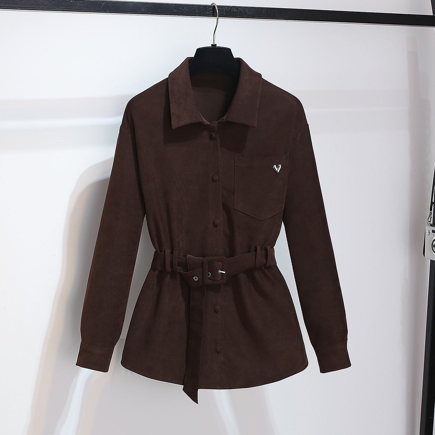 超火长袖收腰显瘦衬衫外套中长款