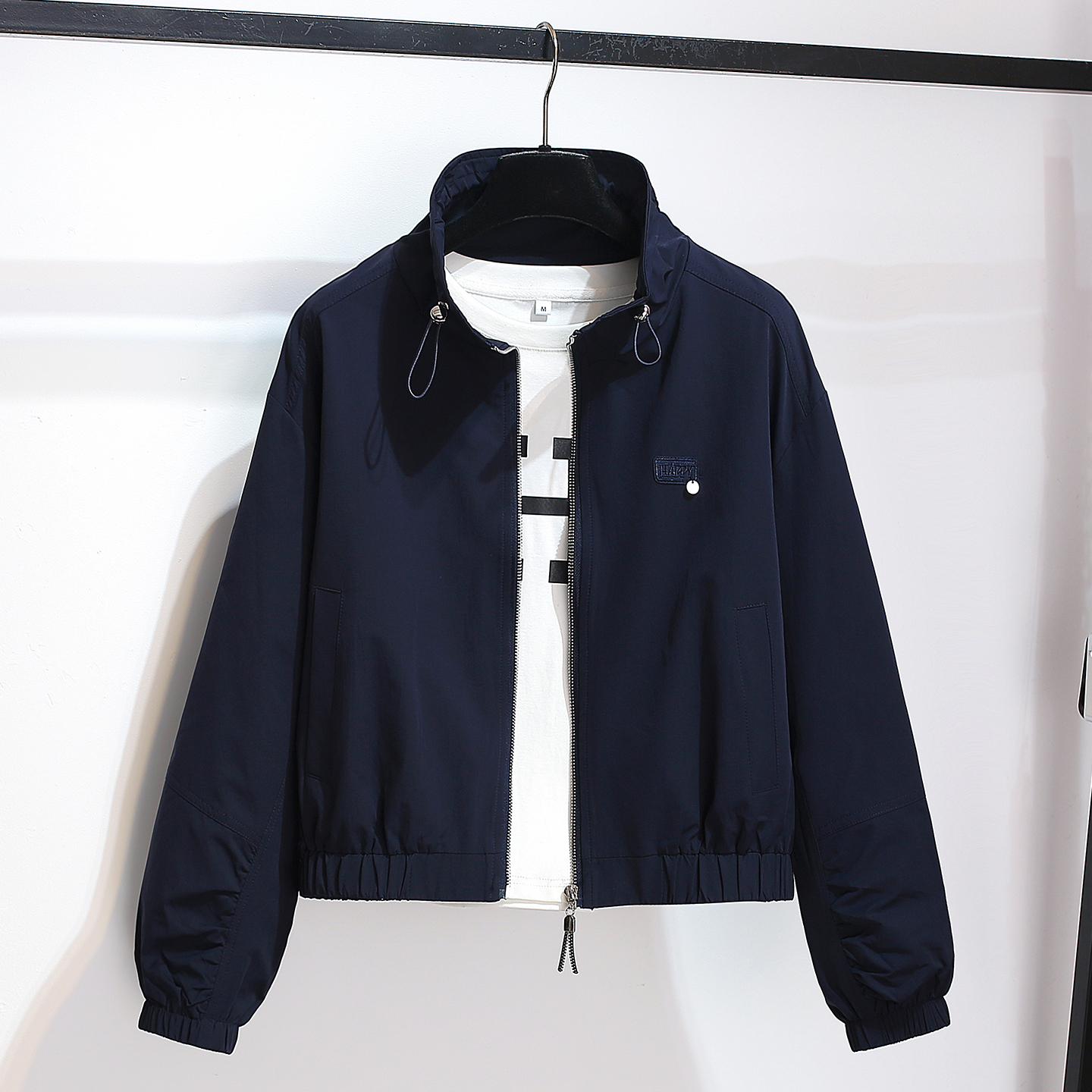 藏蓝色休闲立领棒球服冲锋外套女