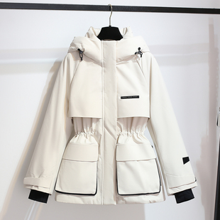 休闲连帽派克羽绒服女中长款收腰2025冬季新款90国标白鸭绒厚外套