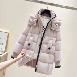 2026巨好看的深冬装连帽粉色白鸭绒羽绒服女中长款新加厚保暖外套