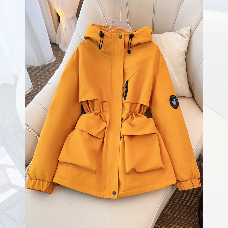 南瓜橘色连帽工装派克羽绒服内胆