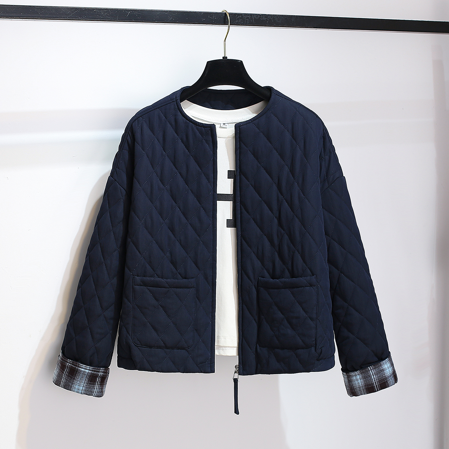 巨好看藏蓝色二棉棒球服夹棉外套