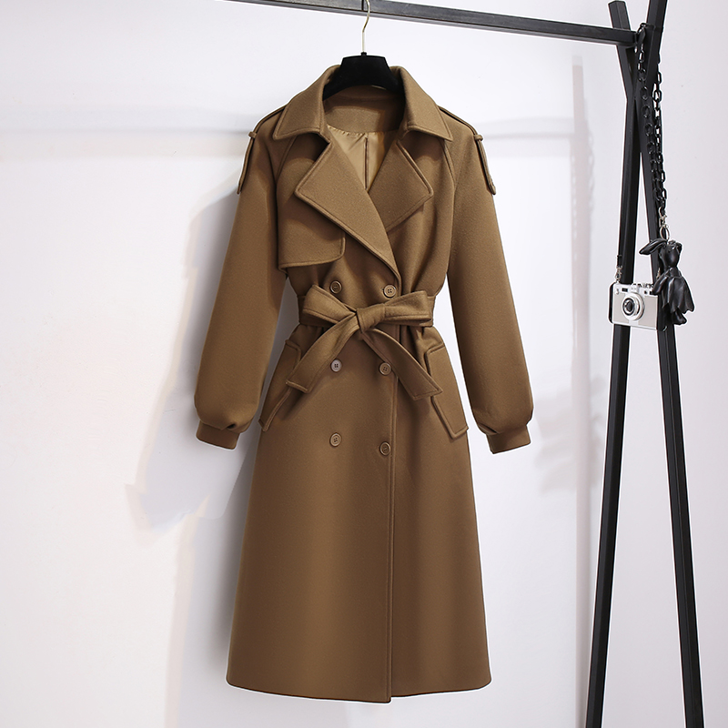 棕咖色加厚风衣毛呢外套呢子大衣