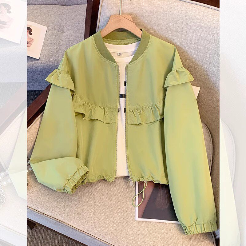 绿色棒球服中年休闲减龄女2025春秋季新款短款设计感小众