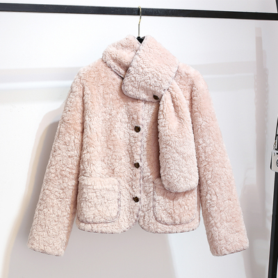 羊羔绒皮毛一体小香风保暖外套女