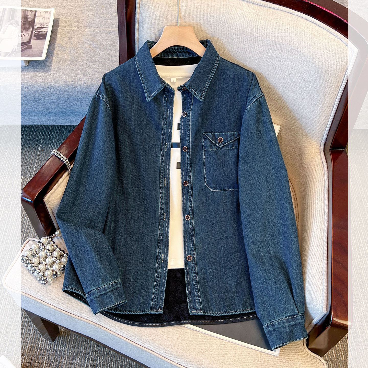 浅蓝色牛仔长袖衬衫外套加绒加厚女2025冬季新款巨好看的宽松上衣,女装/女士精品,衬衫,淘宝优惠券,粉丝福利购,淘宝优惠卷