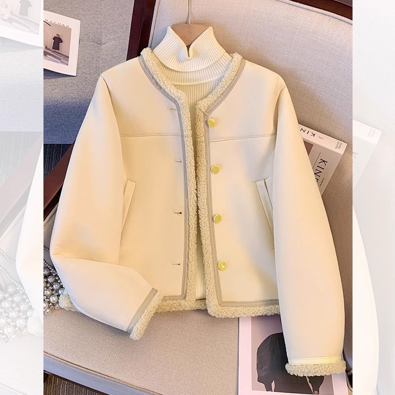 流行小香风皮毛一体加绒加厚外套