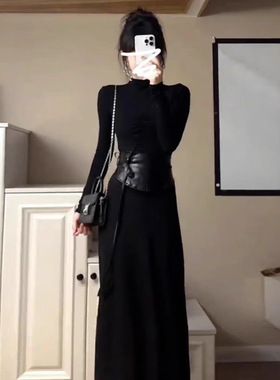 高个子冬季修身复古A字连衣裙聚酯纤维休闲A字裙2025年秋季女士