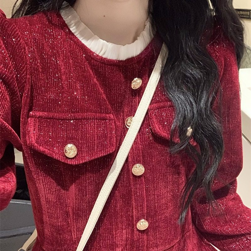 2026新款女灯芯绒保暖时尚收腰亮片a字短裙子过年战袍冬季连衣裙,女装/女士精品,连衣裙,淘宝优惠券,粉丝福利购,淘宝优惠卷