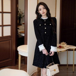 过年战袍新年红色小香风连衣裙女秋冬小个子年会小礼服轻奢感休闲