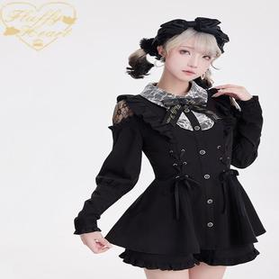 暗黑日系蕾系感蕾丝拼接收腰显瘦连衣裙高腰显瘦荷叶边短裙