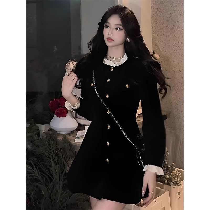 法式小香风丝绒连衣裙女