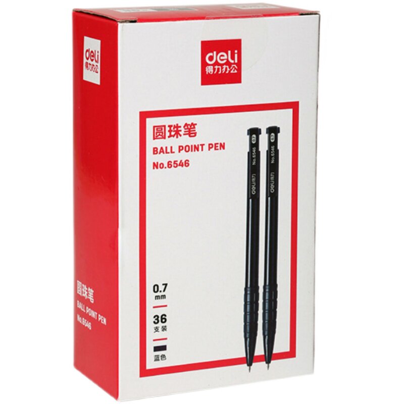 得力6546圆珠笔按键原珠笔油性自动0.7蓝色黑色油笔36支装伸缩笔