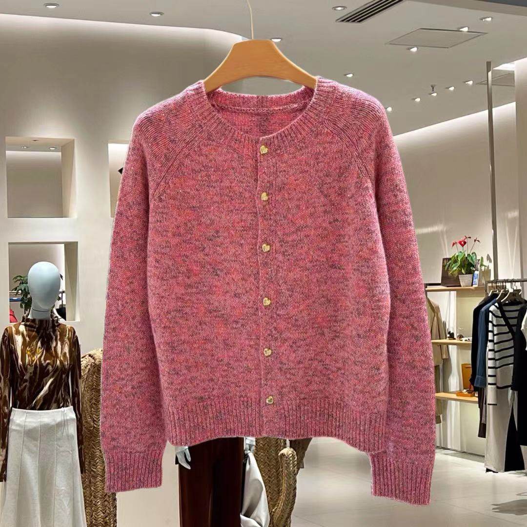 设计师买手店出彩亮片花色线~韩国超美羊毛圆领开衫女毛衣外套